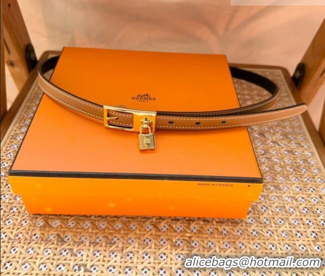 Luxury Cheap Hermes Women's Lucky Locker Belt 1.5cm in Epsom Leather 9131 Brown/Gold 2025