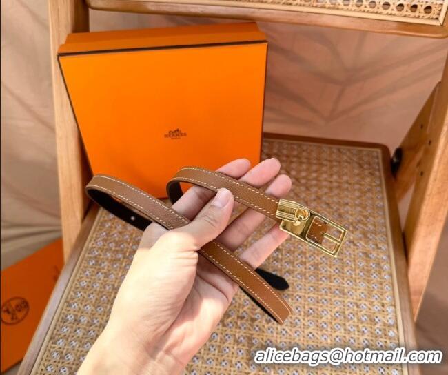 Luxury Cheap Hermes Women's Lucky Locker Belt 1.5cm in Epsom Leather 9131 Brown/Gold 2025