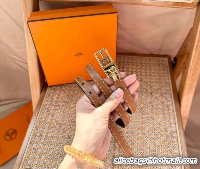 Luxury Cheap Hermes Women's Lucky Locker Belt 1.5cm in Epsom Leather 9131 Brown/Gold 2025