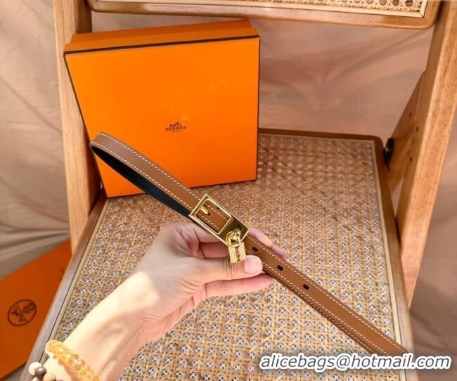 Luxury Cheap Hermes Women's Lucky Locker Belt 1.5cm in Epsom Leather 9131 Brown/Gold 2025