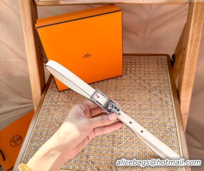 Best Product Hermes Women's Lucky Locker Belt 1.5cm in Epsom Leather 9131 White/Silver 2025