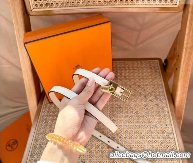 Grade Quality Hermes Women's Lucky Locker Belt 1.5cm in Epsom Leather 9131 White/Gold 2025
