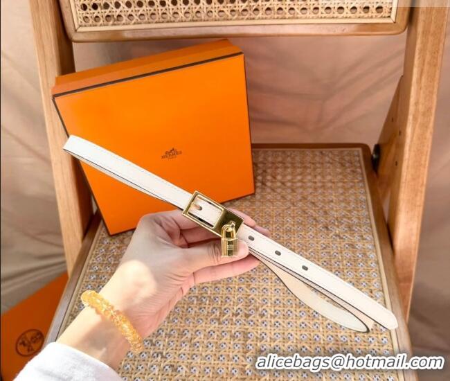 Grade Quality Hermes Women's Lucky Locker Belt 1.5cm in Epsom Leather 9131 White/Gold 2025