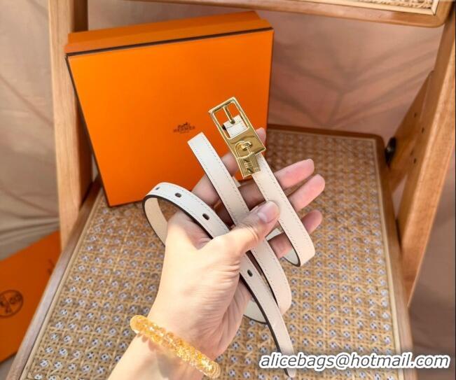 Grade Quality Hermes Women's Lucky Locker Belt 1.5cm in Epsom Leather 9131 White/Gold 2025