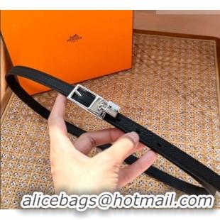 New Fashion Hermes Women's Lucky Locker Belt 1.5cm in Epsom Leather 9131 Black/Silver 2025