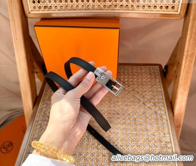 New Fashion Hermes Women's Lucky Locker Belt 1.5cm in Epsom Leather 9131 Black/Silver 2025