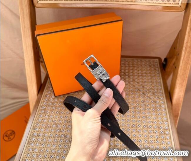 New Fashion Hermes Women's Lucky Locker Belt 1.5cm in Epsom Leather 9131 Black/Silver 2025