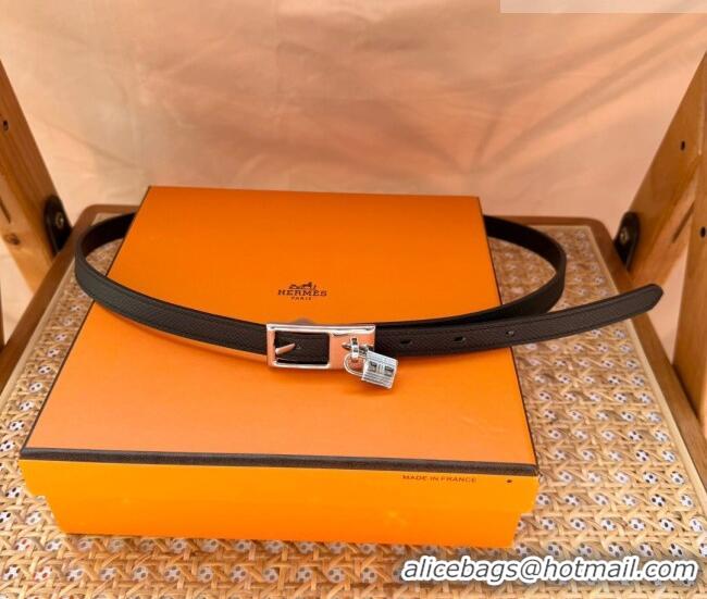 New Fashion Hermes Women's Lucky Locker Belt 1.5cm in Epsom Leather 9131 Black/Silver 2025