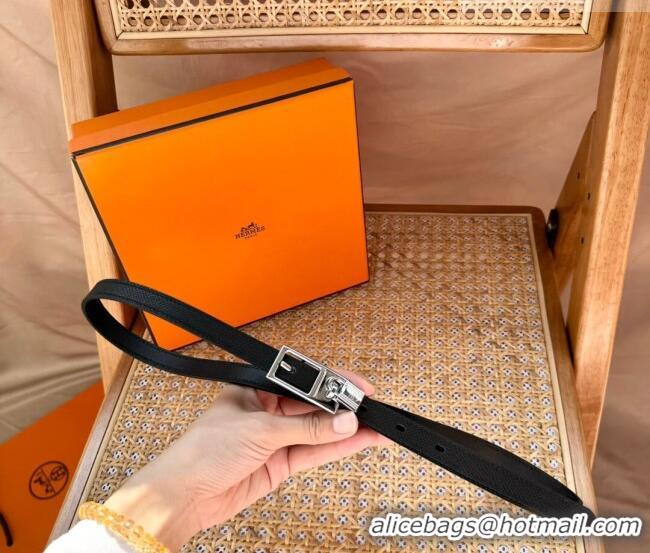 New Fashion Hermes Women's Lucky Locker Belt 1.5cm in Epsom Leather 9131 Black/Silver 2025