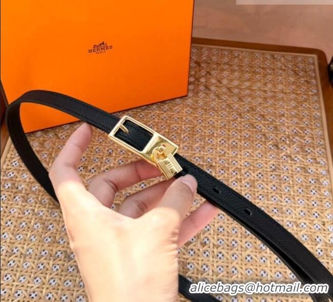 Promotional Hermes Women's Lucky Locker Belt 1.5cm in Epsom Leather 9131 Black/Gold 2025