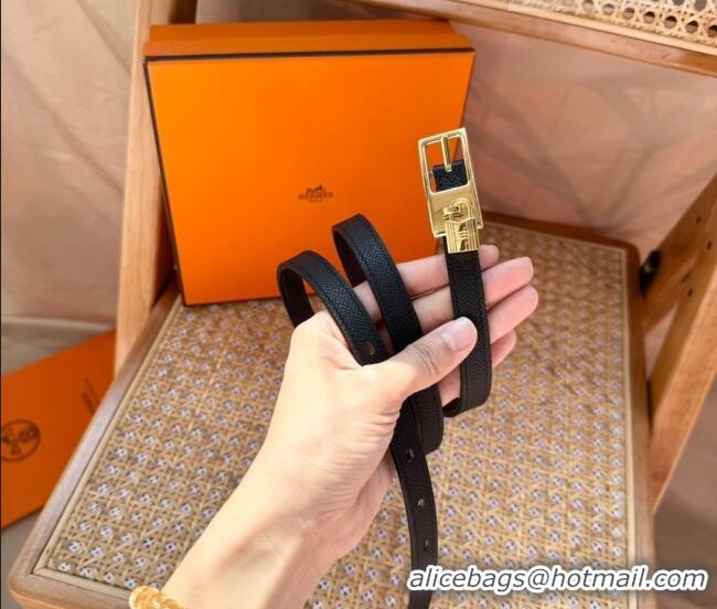 Promotional Hermes Women's Lucky Locker Belt 1.5cm in Epsom Leather 9131 Black/Gold 2025