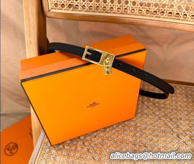 Promotional Hermes Women's Lucky Locker Belt 1.5cm in Epsom Leather 9131 Black/Gold 2025