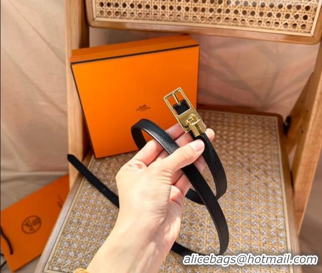 Promotional Hermes Women's Lucky Locker Belt 1.5cm in Epsom Leather 9131 Black/Gold 2025