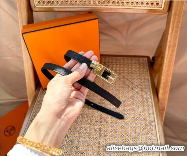 Promotional Hermes Women's Lucky Locker Belt 1.5cm in Epsom Leather 9131 Black/Gold 2025