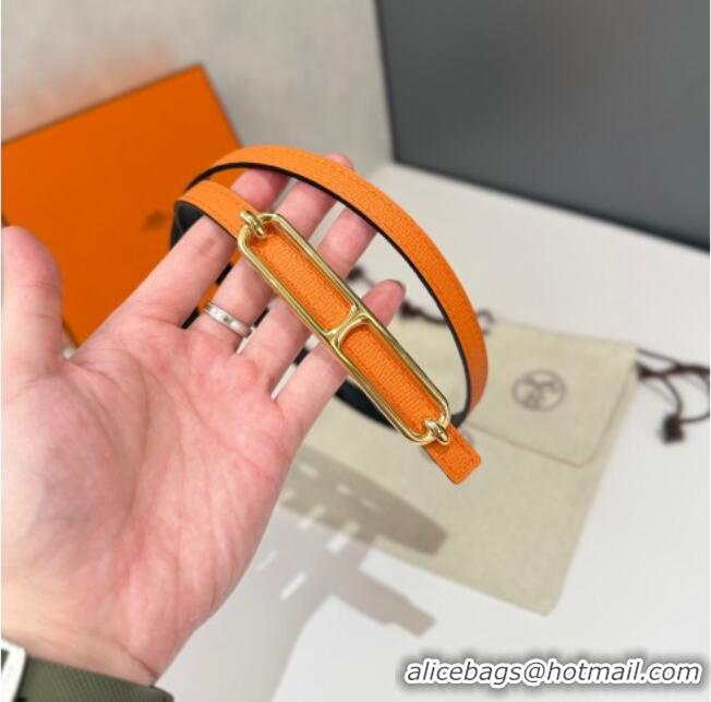 Original Cheap Hermes Roulis belt buckle & Reversible leather strap 1.3cm 0314 Orange/Gold Yellow 2025