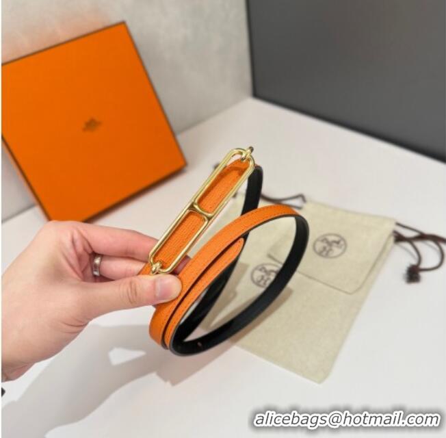 Original Cheap Hermes Roulis belt buckle & Reversible leather strap 1.3cm 0314 Orange/Gold Yellow 2025
