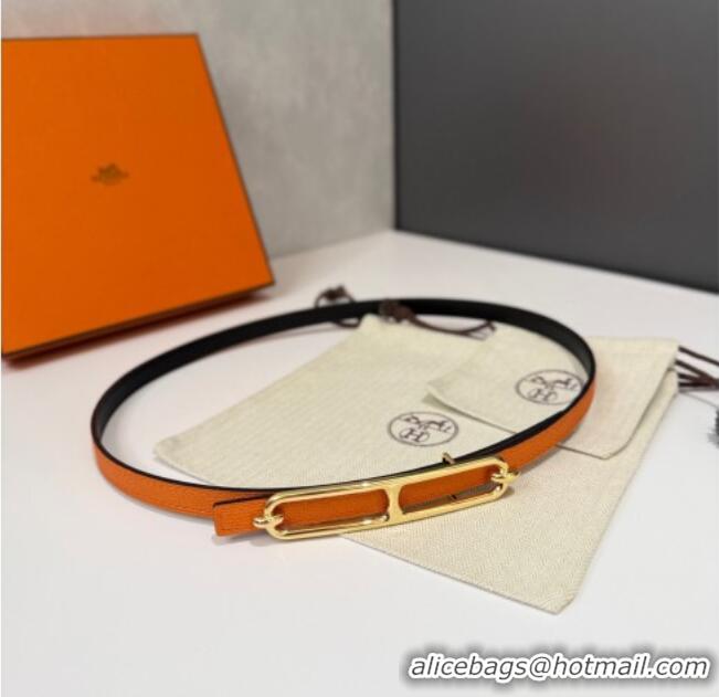 Original Cheap Hermes Roulis belt buckle & Reversible leather strap 1.3cm 0314 Orange/Gold Yellow 2025