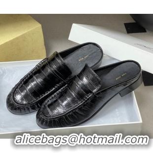 Sophisticated The Row Flat Mules in Eel Embossed Leather TR022402 Black 2026