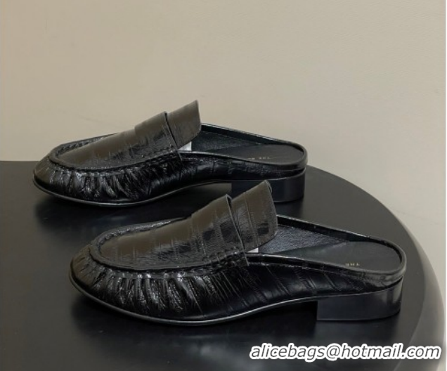 Sophisticated The Row Flat Mules in Eel Embossed Leather TR022402 Black 2026