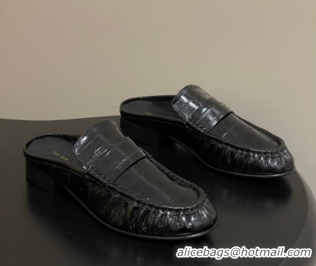 Sophisticated The Row Flat Mules in Eel Embossed Leather TR022402 Black 2026