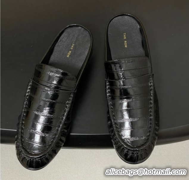 Sophisticated The Row Flat Mules in Eel Embossed Leather TR022402 Black 2026