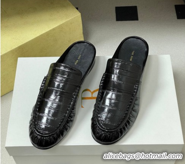 Sophisticated The Row Flat Mules in Eel Embossed Leather TR022402 Black 2026
