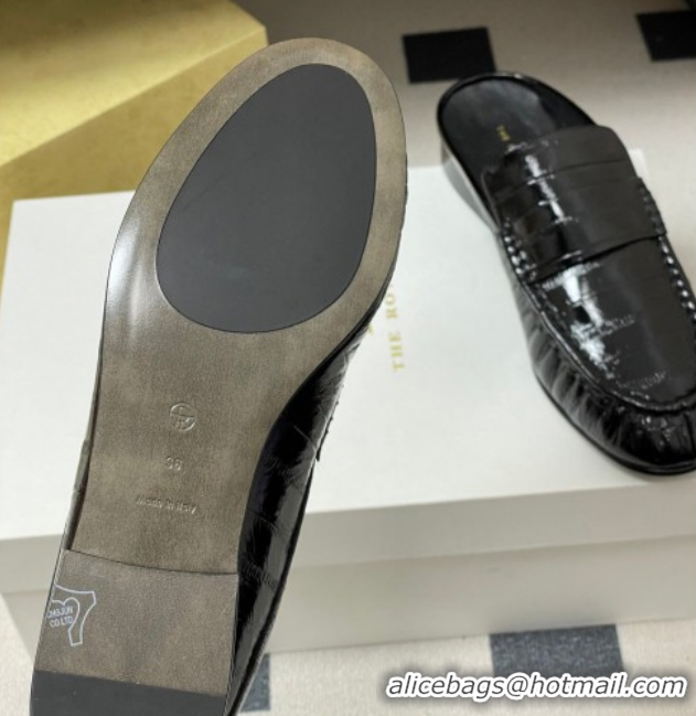 Sophisticated The Row Flat Mules in Eel Embossed Leather TR022402 Black 2026