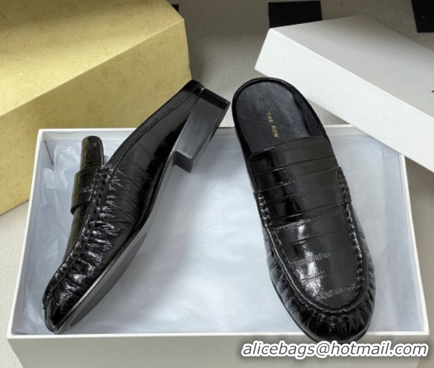 Sophisticated The Row Flat Mules in Eel Embossed Leather TR022402 Black 2026
