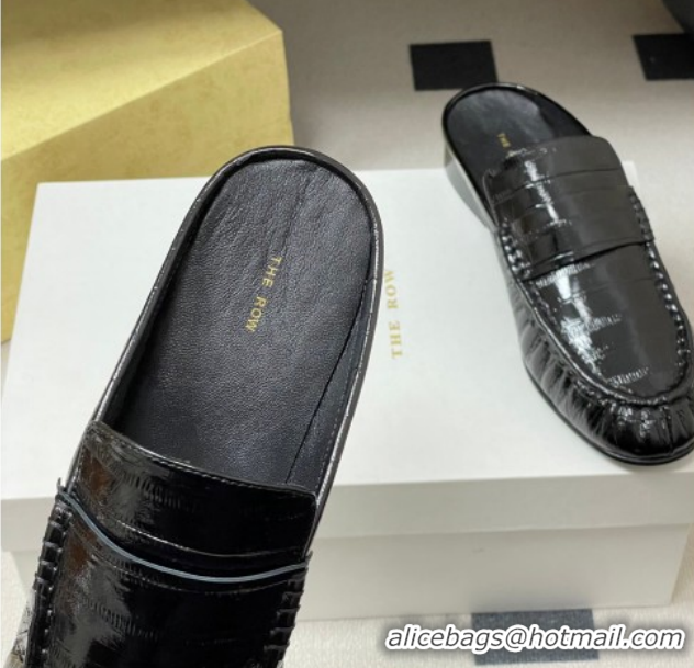 Sophisticated The Row Flat Mules in Eel Embossed Leather TR022402 Black 2026
