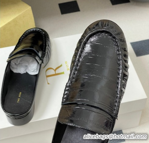 Sophisticated The Row Flat Mules in Eel Embossed Leather TR022402 Black 2026
