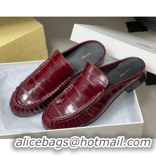 Sumptuous The Row Flat Mules in Eel Embossed Leather TR022402 Red 2026