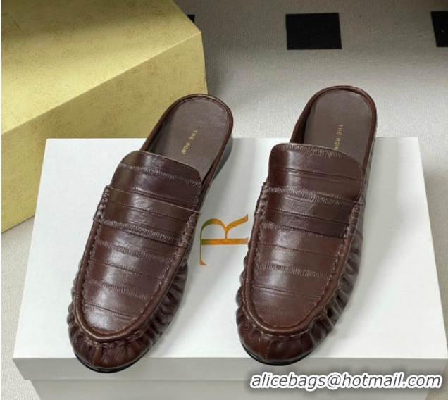 Pretty Style The Row Flat Mules in Eel Embossed Leather TR022402 Brown 2026