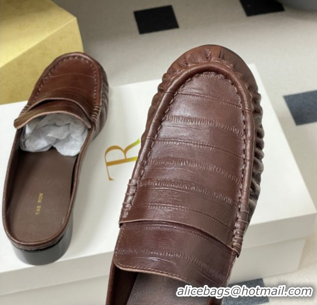 Pretty Style The Row Flat Mules in Eel Embossed Leather TR022402 Brown 2026