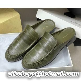 Top Grade The Row Flat Mules in Eel Embossed Leather TR022402 Green 2026