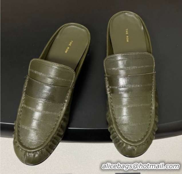 Top Grade The Row Flat Mules in Eel Embossed Leather TR022402 Green 2026