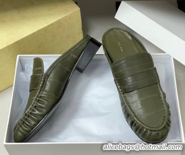 Top Grade The Row Flat Mules in Eel Embossed Leather TR022402 Green 2026