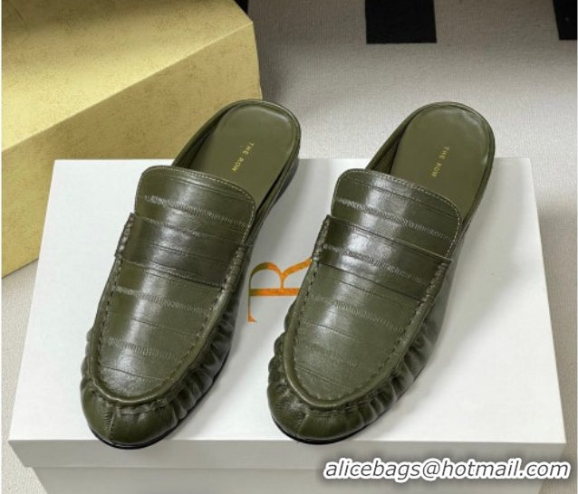 Top Grade The Row Flat Mules in Eel Embossed Leather TR022402 Green 2026