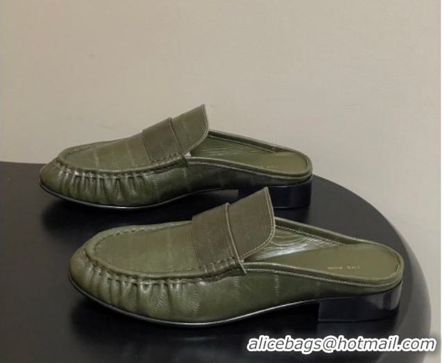 Top Grade The Row Flat Mules in Eel Embossed Leather TR022402 Green 2026