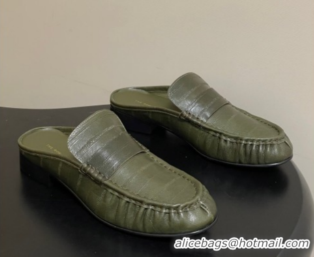 Top Grade The Row Flat Mules in Eel Embossed Leather TR022402 Green 2026