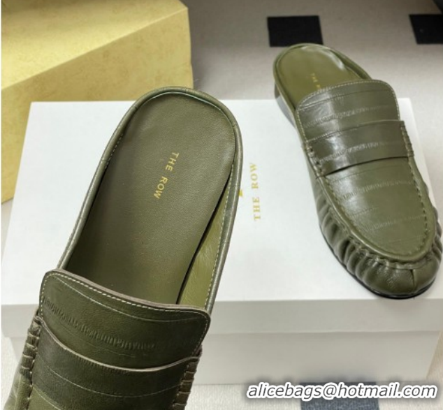 Top Grade The Row Flat Mules in Eel Embossed Leather TR022402 Green 2026