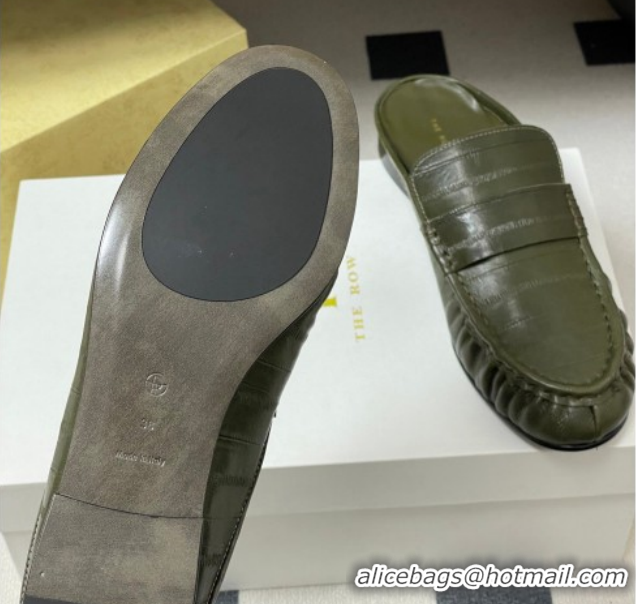 Top Grade The Row Flat Mules in Eel Embossed Leather TR022402 Green 2026