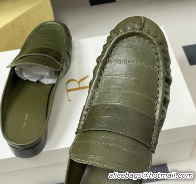Top Grade The Row Flat Mules in Eel Embossed Leather TR022402 Green 2026