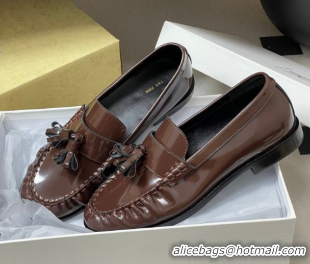 Grade Quality The Row Flat Loafers with Charm in Shiny Leather TR022403 Brown 2026