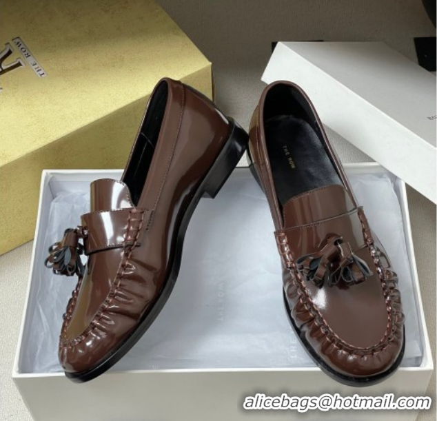 Grade Quality The Row Flat Loafers with Charm in Shiny Leather TR022403 Brown 2026