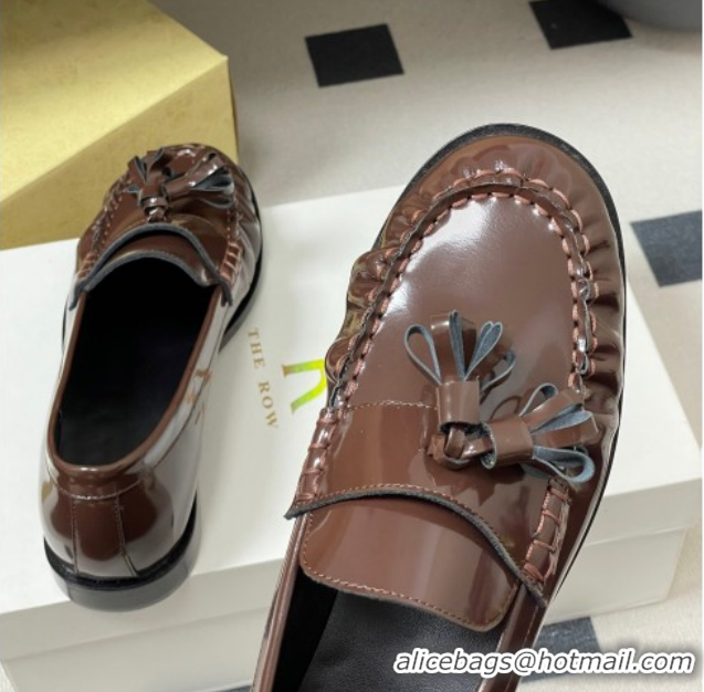 Grade Quality The Row Flat Loafers with Charm in Shiny Leather TR022403 Brown 2026