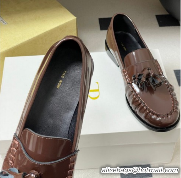 Grade Quality The Row Flat Loafers with Charm in Shiny Leather TR022403 Brown 2026