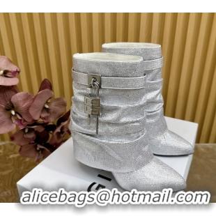 Buy Luxury Givenchy Shark Lock Stiletto Ankle Boots with Crystals 101118 White 2026