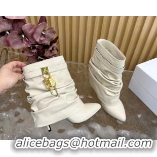 Duplicate Givenchy Shark Lock Stiletto Ankle Boots in Calfskin 5101121 Off-white 2026