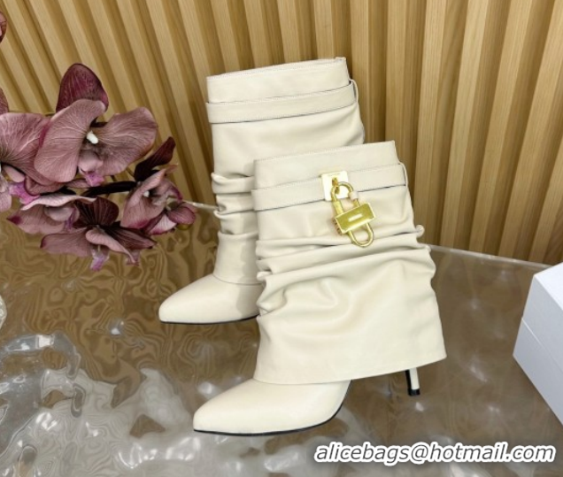 Duplicate Givenchy Shark Lock Stiletto Ankle Boots in Calfskin 5101121 Off-white 2026