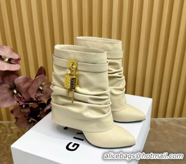 Duplicate Givenchy Shark Lock Stiletto Ankle Boots in Calfskin 5101121 Off-white 2026